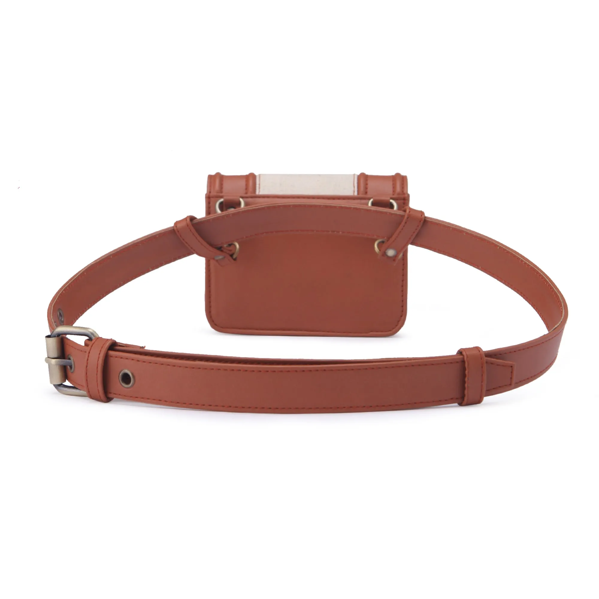 Tan and white Handcrafted waist belt bag for women