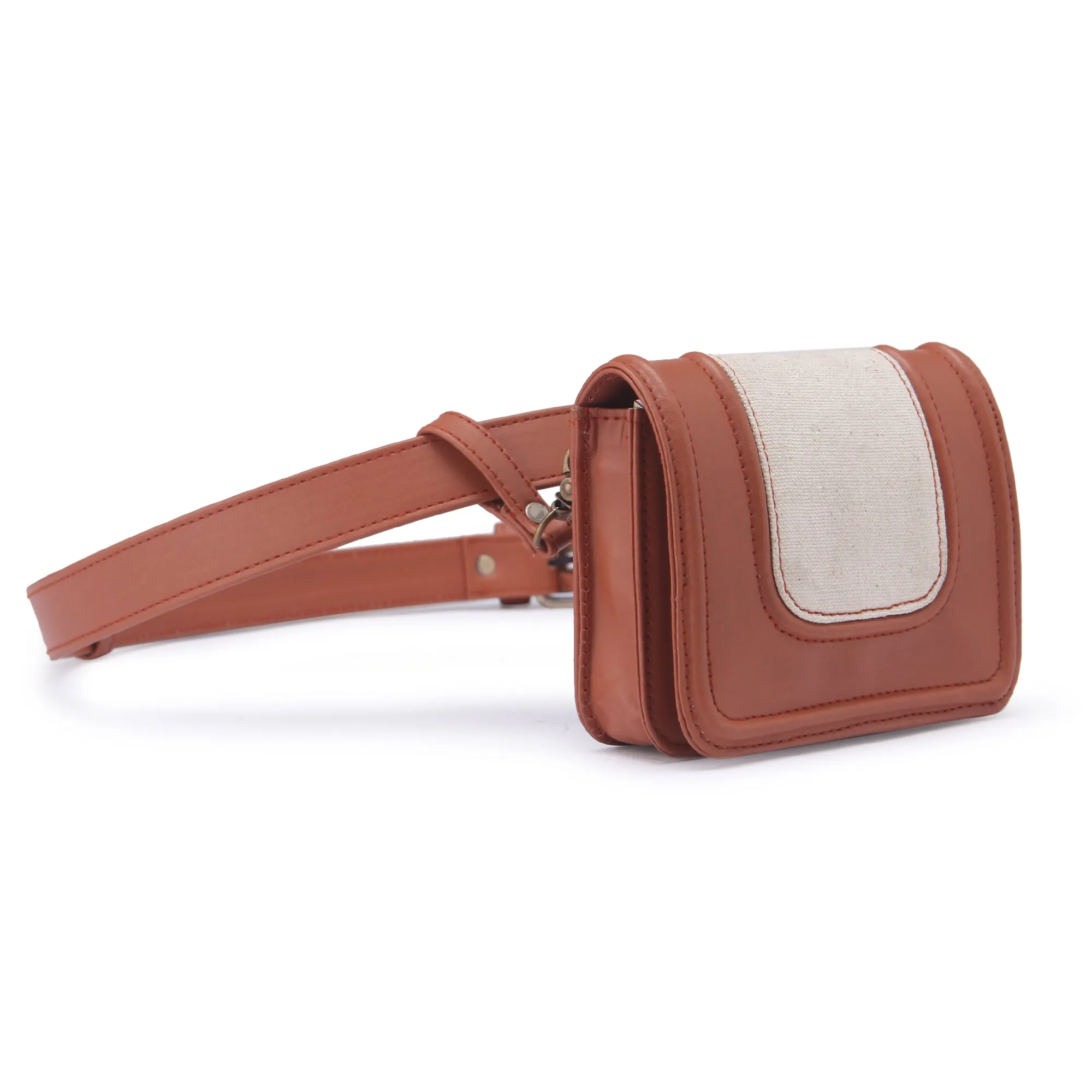 Tan and white Handcrafted waist belt bag for women