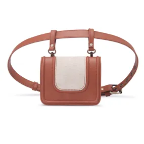 Tan and white Handcrafted waist belt bag for women