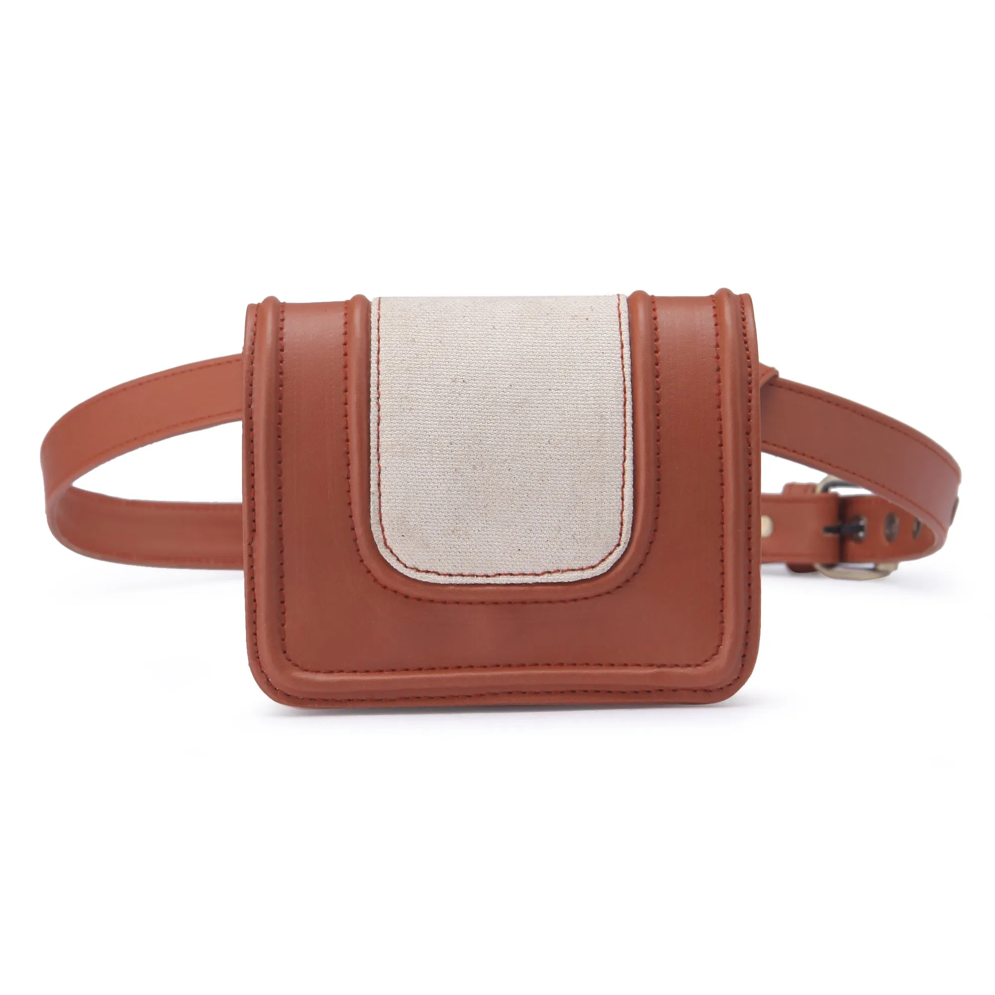 Tan and white Handcrafted waist belt bag for women