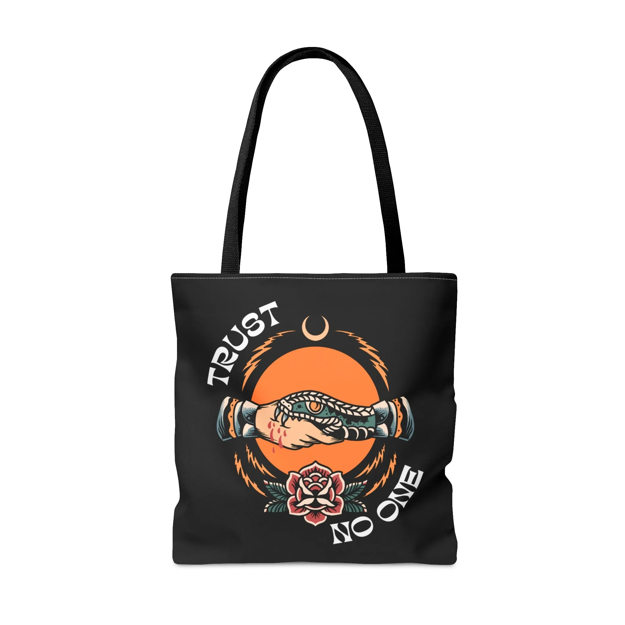 Trust No One Snake Bite Tattoo Tote Bag in Black / Vintage American Old School Traditional Tattoo Flash  / Punk Rock Beach Shopping