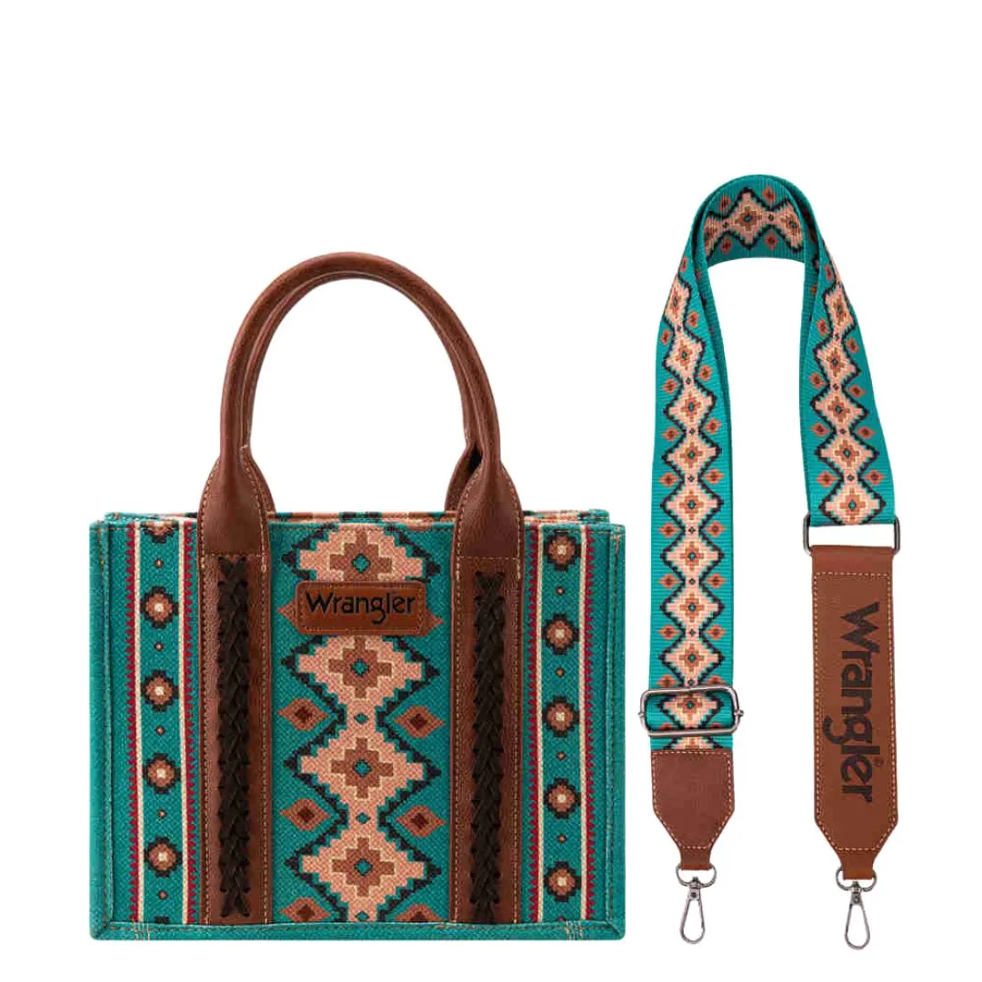 Wrangler Southwestern Small Canvas Crossbody Tote | Turquoise