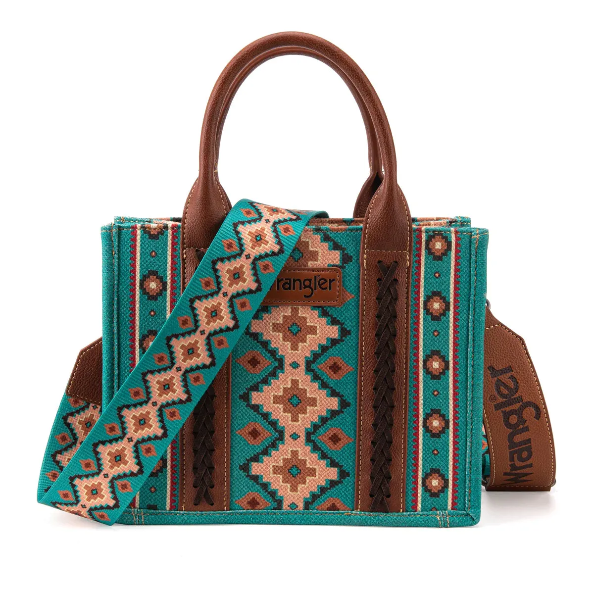 Wrangler Southwestern Small Canvas Crossbody Tote | Turquoise